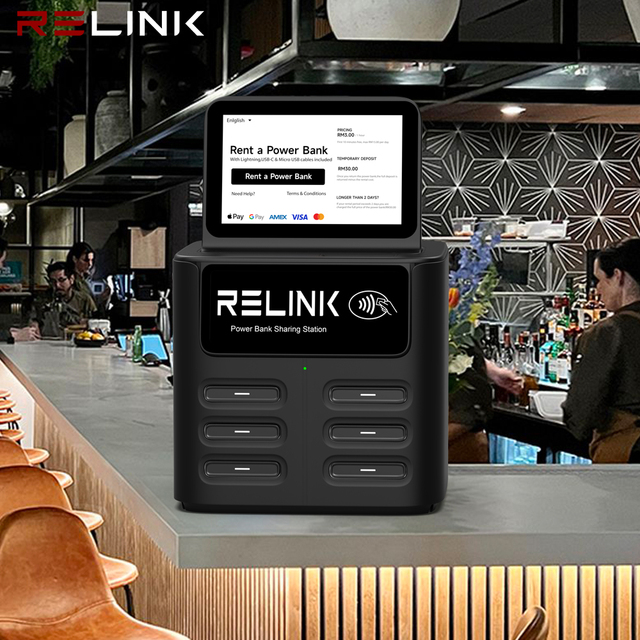 6-Slot Power Bank Rental and Sharing Station with Built-in POS Reader for Restaurant and Commercial Applications High Capacity