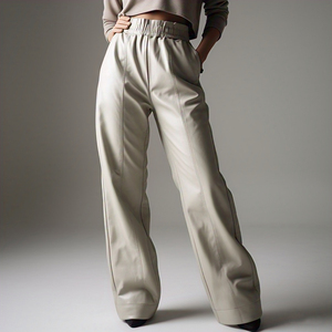 High Quality Button Waist Leather <b>Pants</b> Women Street Style Sheep PU Leather Trouser <b>Pants</b> Custom Leather Stacked <b>Pants</b> <b>Men</b> - Product Image 2