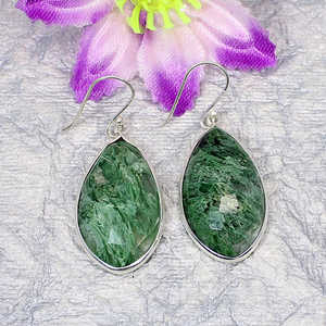 Wholesale 925 Sterling Silver Fine Stud <b>Earrings</b> with <b>Green</b> Crackle Quartz Gemstone 33x18mm 13.43g Marquise Style - Product Image 2