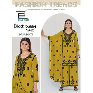 Nueva Ropa India y Pakistaní de Rayón de 14 kg con Bordado en Hilo Negro con Dupatta Nazneen con Bordado y Encaje en Cuatro Lados para Exportación - Product Image 4