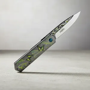 Coltello a serramanico Wallis K900785 con manico in acciaio Damasco e clip a farfalla - Product Image 6