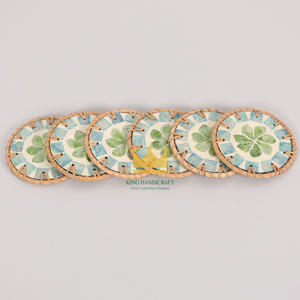 Posavasos de ratán de bambú de Vietnam, diseño clásico, talladas a mano Incrustaciones de nácar, sostenibles para el hogar - Product Image 2