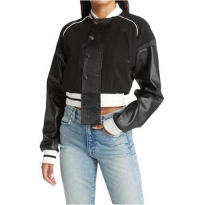 Femmes personnalisé Letterman mode université veste légère à capuche col hiver laine tissu bouffant motif décoration manches en cuir - Product Image 4