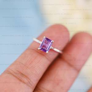 Design luxueux naturel améthyste anneaux de mariage 6x8mm octogone broche réglage pierre précieuse bague de fiançailles 925 bijoux en argent Sterling - Product Image 4