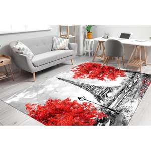 Eiffel and Red Tree <b>Painting</b> Printed Rug, Cityscape France View,Luxury Velvet Rug - Product Image 3