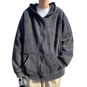 Sweats à capuche pour hommes de haute qualité lavage à l'acide tissu à séchage rapide respirant léger 100% coton Logo personnalisé fermeture éclair Streetwear OEM - Product Image 4