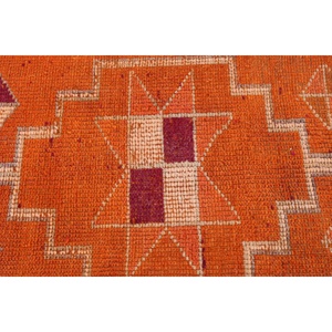 2.6x11.5 ft Vintage Rug, Turkish <b>Runner</b> Rug, Orange <b>Red</b> Check Wool Rug - Product Image 5