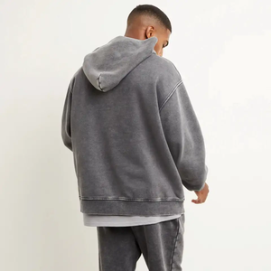 80% Cotton 20% Polyester Dropped Shoulders Pullover Style Cross Over Neckline Vintage <b>Grey</b> Black Oversized Hoodie - Product Image 1