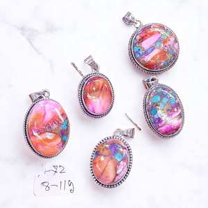 Pendentifs en argent 925 avec pierre précieuse turquoise huître rose, accessoires de bijouterie fine, pendentifs raffinés - Product Image 3