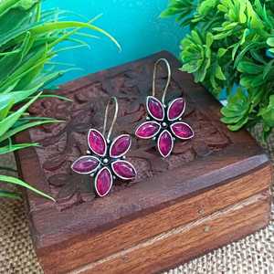 Indian <b>Fashion</b> Jewelry Oxidized Crystal Floral Faux Pearl Drop Hook Bridal Earrings Set Indian Wholesaler <b>Jewellery</b> for Women - Product Image 2