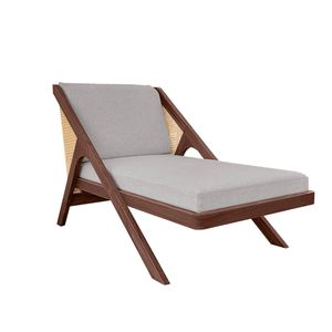 Chaise longue en bois de teck Alice avec rotin tissé et coussins épais pour l'intérieur et l'extérieur avec une finition marron foncé. - Product Image 5