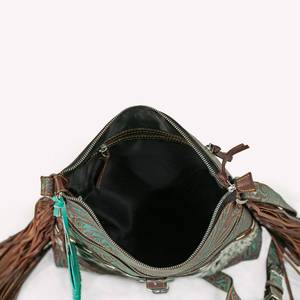 Bolso Bandolera de Cuero Genuino Hecho a Mano de Estilo Occidental Vintage con Cierre de Cremallera, Bolso de Moda Boho para Mujer - Product Image 4