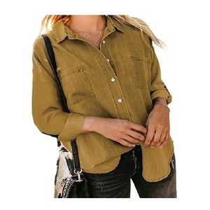 Prix de vente entier OEM service couleur unie femmes chemise 100% coton manches longues meilleur de la vente du Bangladesh prix d'usine - Product Image 4