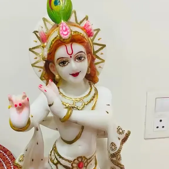 Esculturas de piedra de mármol de la mejor calidad para adoración, hermosas figuras religiosas indias Shree Krishna Ji, excelentes figuritas pulidas a granel