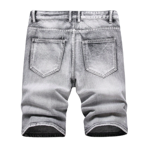 Shorts en jean déchirés et délavés pour homme, noir et gris, respirants, coupe droite, longueur genou, cinq poches, style streetwear décontracté pour l'été - Product Image 2