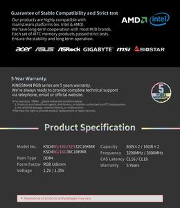 [KINGSMAN <b>GAMING</b>] Black RGB Desktop Ram Ddr4 3600MHz 16GBX2 Dual Kit for <b>Gaming</b> Mod Buildings - Product Image 4