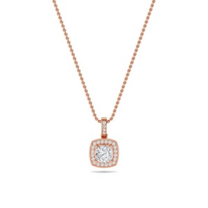Colgante de diamante solitario con corte almohada y halo, 0.50 ct, diamante cultivado en laboratorio en platino para fiesta de compromiso - Product Image 1