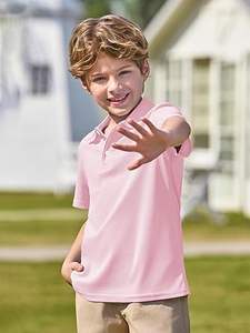 Ropa de color rosa en blanco para niños, camiseta Polo con diseño y logotipo personalizados, camisetas Polo transpirables Retro bajas MOQ al por mayor en blanco liso - Product Image 2