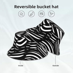 Lignes noires et blanches Double face réfléchissant seau chapeau hommes et femmes Uv chapeau de soleil large bord extérieur chapeau de soleil OEM personnalisé - Product Image 5