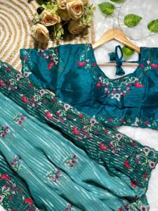 Dernière tenue de créateur, sari en georgette pur et doux tendance avec des fils de broderie lourds, travail de séquence de 3 mm, mode féminine - Product Image 3