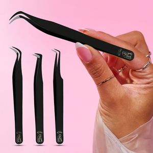 Pinzas de extensión de pestañas de acero inoxidable de alta calidad con puntas de fibra al por mayor pinzas de pestañas profesionales totalmente ojos 45 75 90 grados - Product Image 4