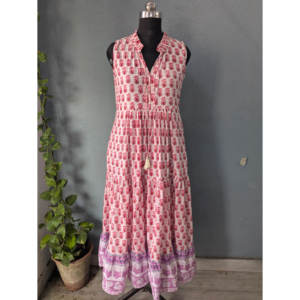 Robe maxi d'été en pur coton pour femmes, sans manches, col en V, bohème, imprimé floral doux, imprimé à la main, légère, robe indienne - Product Image 1