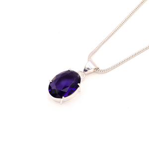 Collier pendentif en argent sterling 925 tendance chrétien en améthyste, forme ovale, 18 pouces de long, bijoux pour femmes - Product Image 1