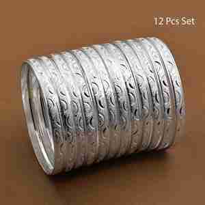 Wholesale <b>Silver</b> Plated Brass Bangles Traditional Fashion Custom Party 12 Piece <b>Set</b> - Product Image 1