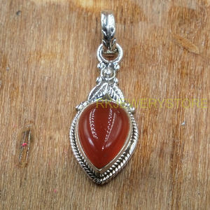 Collier pendentif en argent sterling 925 avec pierre précieuse naturelle cornaline rouge, motif feuille fait main, bijou ethnique bohème vintage, cadeau - Product Image 2