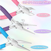 Ensemble de pinces à bijoux en acier inoxydable et acier au carbone de haute qualité, poignées rose, violet et bleu, pour la fabrication de bijoux, le travail du fil et les outils d'artisanat DIY