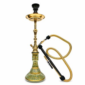 Cachimba Moderna de Lujo Verde y Dorada, Shisha Decorativa Premium con Base de Vidrio Grabado, Juego Completo - Product Image 1