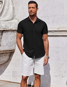 Nueva moda de verano para hombre, polos de punto con botones a rayas, manga corta, camisa vintage con botones para hombre, Manga corta informal - Product Image 1