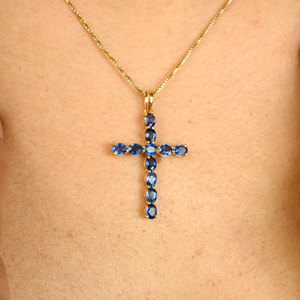 September birthstone religious ไข่งามงามไพลินตัดจี้ไม้กางเขนสำหรับทุกเพศ K14แท้สีเหลืองทองเครื่องประดับดีไซน์ล่าสุด - Product Image 6