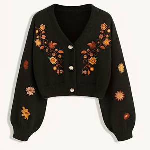 Cárdigan Bordado con Logotipo Personalizado, Tejido Suave, Cierre de Botones, Prenda Exterior Informal para Uso Diario - Product Image 1