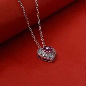 Collier pendentif en argent 925 avec fleur de rubis en forme de cœur pour femmes, fait à la main, charme religieux, certificat GIA, or blanc, or rose - Product Image 4