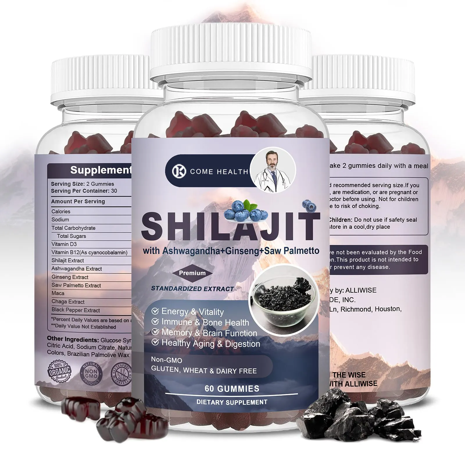 OEM Private Label integratore alimentare biologico puro Himalayan Shilajit Gummies energizzante gomma di resina Shilajit arricchita di vitamine