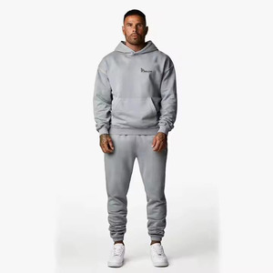 Ensemble de survêtement décontracté pour homme en coton 100% gris pour l'hiver, léger, pour le jogging et la course à pied, motif uni, survêtement écologique - Product Image 1