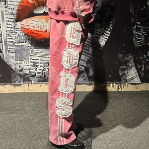 Ensemble de survêtement brodé délavé de haute qualité avec logo personnalisé, pantalon évasé, 100 % coton, style streetwear empilé, pour hommes - Product Image 5