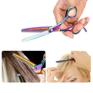 Tijeras para adelgazar el cabello de peluquero de acero inoxidable alemán recubiertas de titanio con reposapiés fijo - Product Image 3