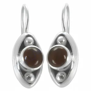 Boucles d'oreilles pendantes en argent 925 avec pierre précieuse brune, plaqué or rose, motif géométrique pour mariage, fête, pierre de platine, perle, diamant - Product Image 3
