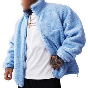 Chaqueta de lana de invierno Unisex para hombre, manga larga, cuello levantado, cremallera completa, cálida, Sherpa, prendas de vestir exteriores, logotipo frontal, forro de bambú, teñido liso - Product Image 1