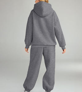 Chándal de mujer de color de estilo de algodón 100% de calidad superior chándal de dos piezas de gran tamaño liso para damas - Product Image 4