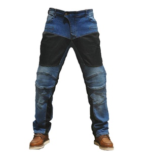 Jeans de moto en denim bleu pour homme, panneaux noirs, pantalon de protection blindé avec protections pour les genoux et les hanches - Product Image 3