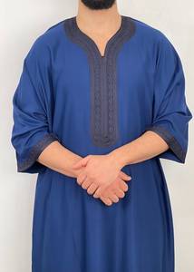 Tissu imprimé de créateur Thobe fait à la main de qualité supérieure royale Jubbah Kaftan vêtements brodés pour l'été de Kandora Djellaba - Product Image 2