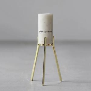 Antique Decorative White Marble <b>Pillar</b> <b>Candle</b> Holder With Gold Brass Stand for Home Living Room Tabletop Decoration - Product Image 2