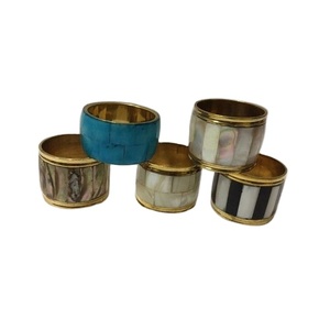 Mother of Peal Napkin Holder with Brass Rim and Handicraft for <b>Tableware</b> Decorative Napkin Ring Holder - Product Image 1