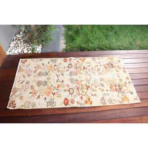 Tapis turc vintage 2,4x4,7 pi (74x144 cm), tapis patchwork jaune et rouge - Product Image 3