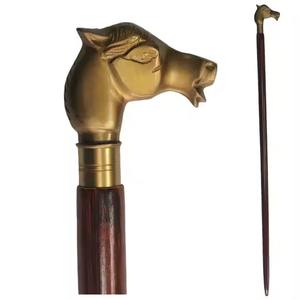 ไม้เท้าเดินหัวสุนัขทองเหลืองพร้อมด้ามไม้ตกแต่งสไตล์วินเทจไม้เท้าสำหรับผู้ชาย - Product Image 6
