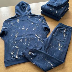 Conjunto Deportivo Personalizado de Algodón Grueso, Transpirable y Ecológico para Hombre, Sudadera con Capucha y Pantalones Jogger con Estampado de Salpicaduras de Ácido Azul - Product Image 6