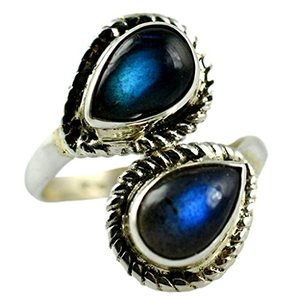 Bague artisanale en argent sterling 925 avec pierre de labradorite taille poire, bijou bohème pierre de naissance de novembre, cadeau d'anniversaire parfait pour elle - Product Image 1